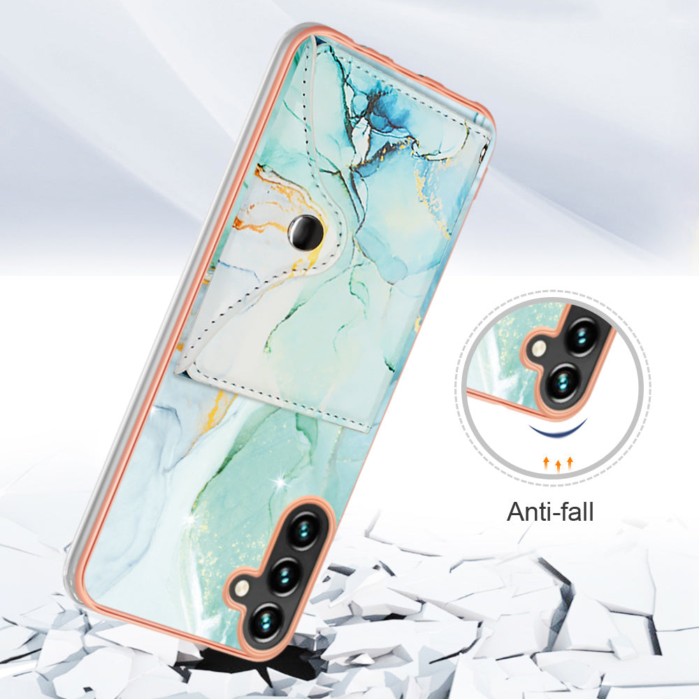YB Leather Coating Series-9 for Samsung Galaxy A35 5G Case IMD Pattern Leather+TPU Phone Cover with Card Bag