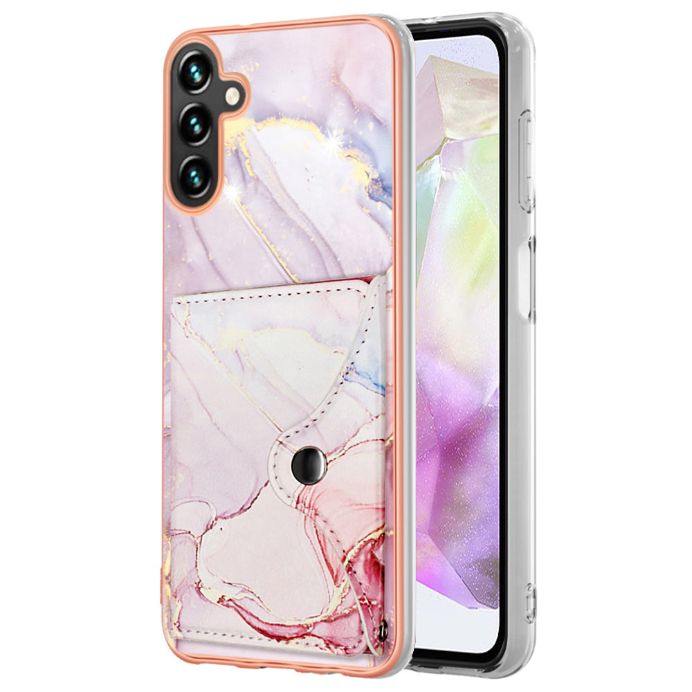 YB Leather Coating Series-9 for Samsung Galaxy A35 5G Case IMD Pattern Leather+TPU Phone Cover with Card Bag