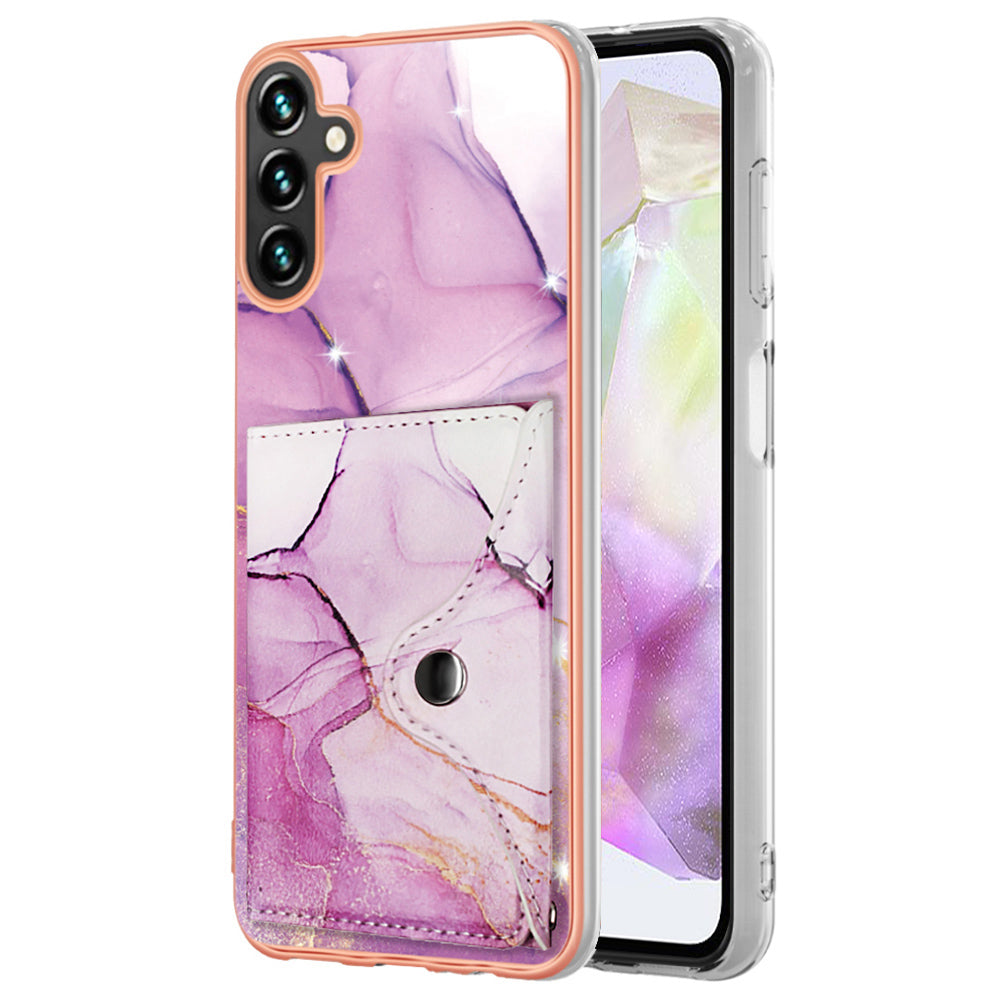YB Leather Coating Series-9 for Samsung Galaxy A35 5G Case IMD Pattern Leather+TPU Phone Cover with Card Bag
