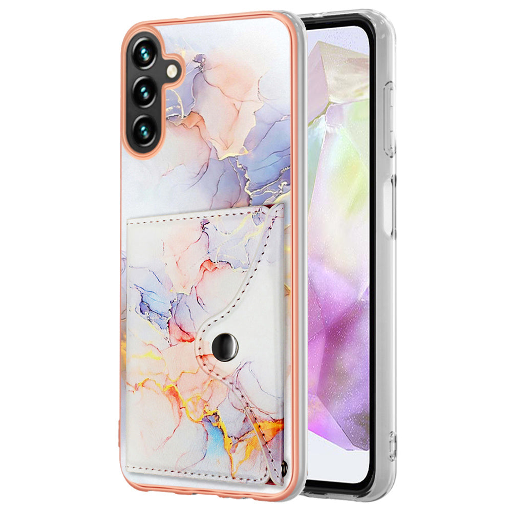 YB Leather Coating Series-9 for Samsung Galaxy A35 5G Case IMD Pattern Leather+TPU Phone Cover with Card Bag