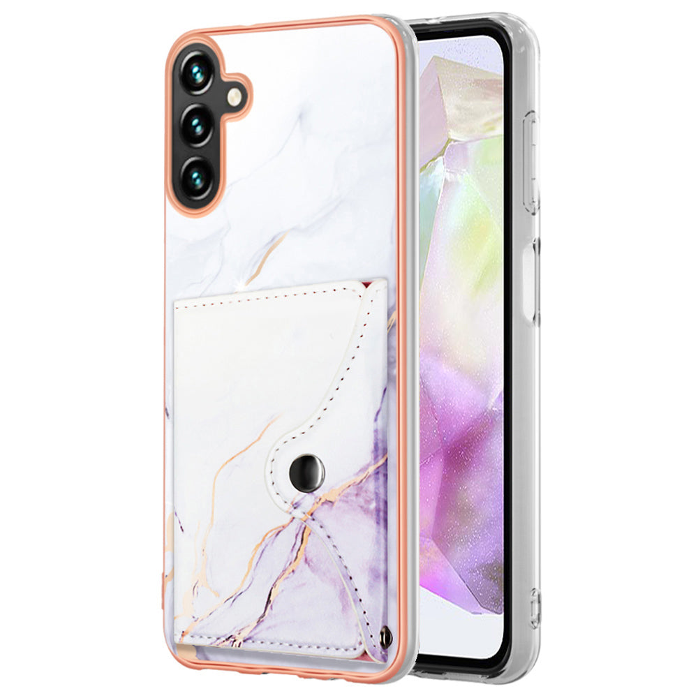 YB Leather Coating Series-9 for Samsung Galaxy A35 5G Case IMD Pattern Leather+TPU Phone Cover with Card Bag