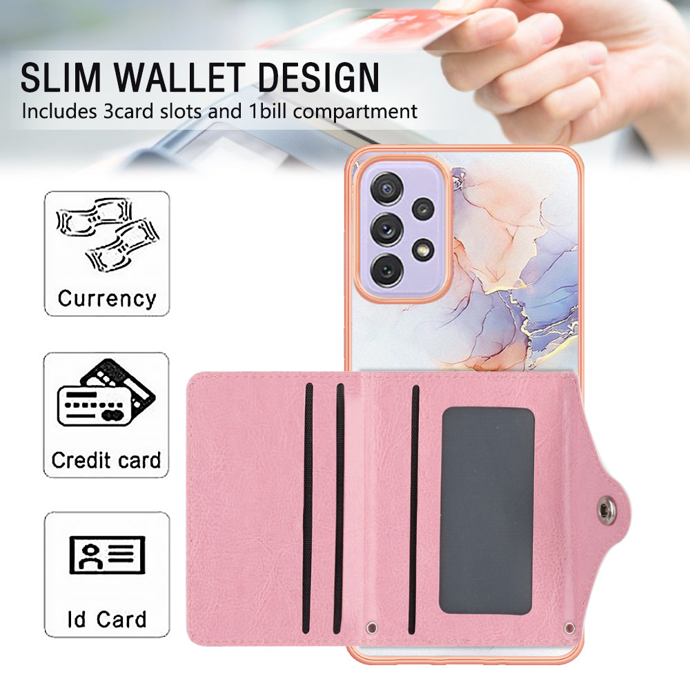 YB Leather Coating Series-9 for Samsung Galaxy A13 4G Case Card Holder Kickstand IMD Leather Back Phone Cover
