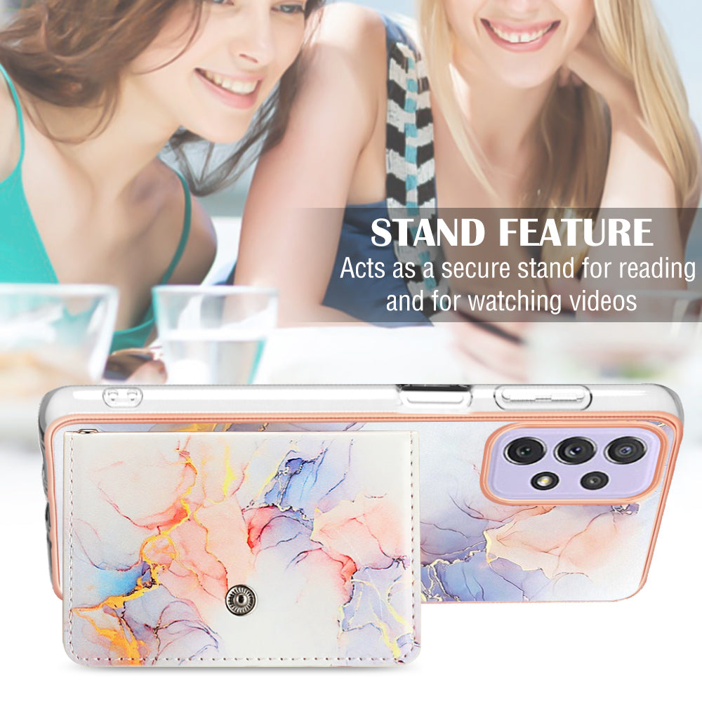 YB Leather Coating Series-9 for Samsung Galaxy A13 4G Case Card Holder Kickstand IMD Leather Back Phone Cover