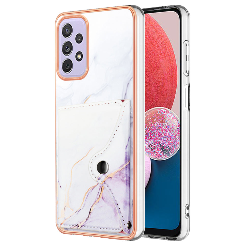 YB Leather Coating Series-9 for Samsung Galaxy A13 4G Case Card Holder Kickstand IMD Leather Back Phone Cover