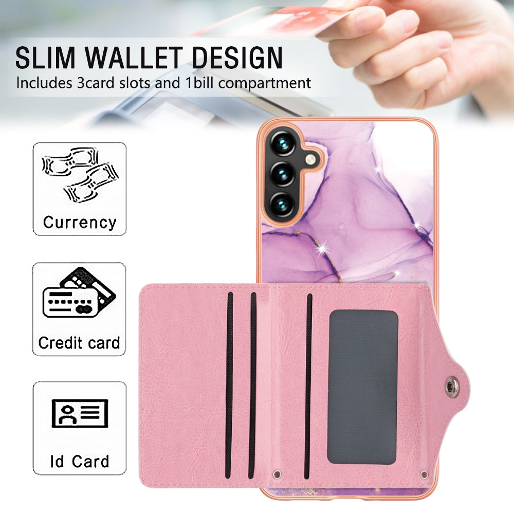 YB Leather Coating Series-9 for Samsung Galaxy A13 5G Case Kickstand IMD Phone Cover with Card Slots