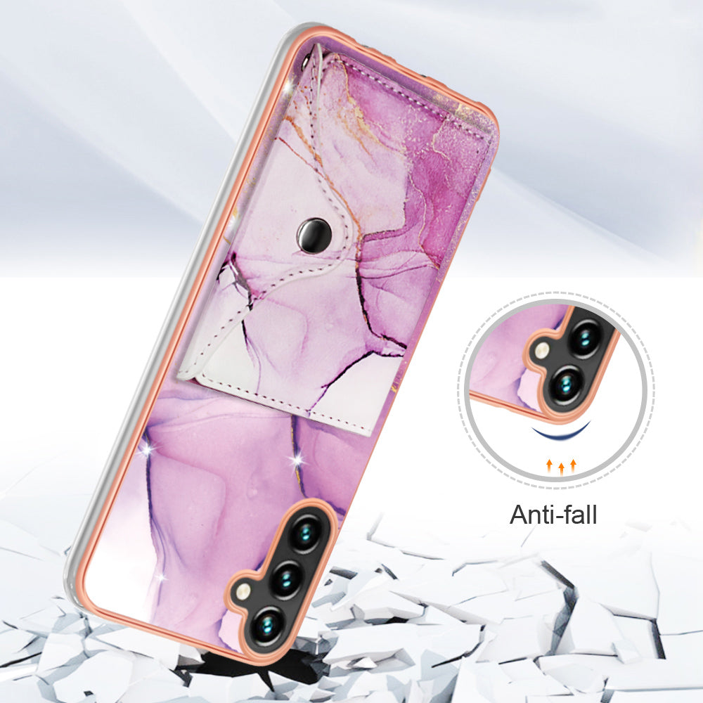 YB Leather Coating Series-9 for Samsung Galaxy A13 5G Case Kickstand IMD Phone Cover with Card Slots