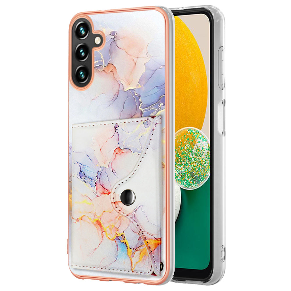 YB Leather Coating Series-9 for Samsung Galaxy A13 5G Case Kickstand IMD Phone Cover with Card Slots