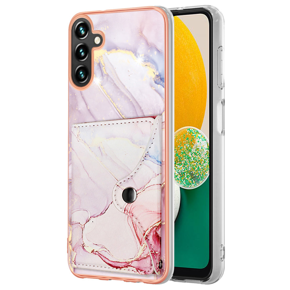 YB Leather Coating Series-9 for Samsung Galaxy A13 5G Case Kickstand IMD Phone Cover with Card Slots