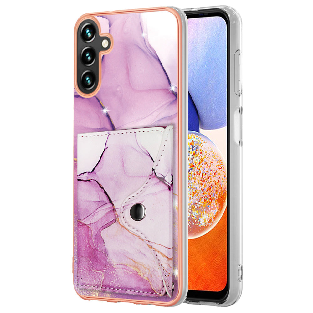 YB Leather Coating Series-9 for Samsung Galaxy A14 5G / 4G Phone Card Case Kickstand IMD Leather+TPU Cover