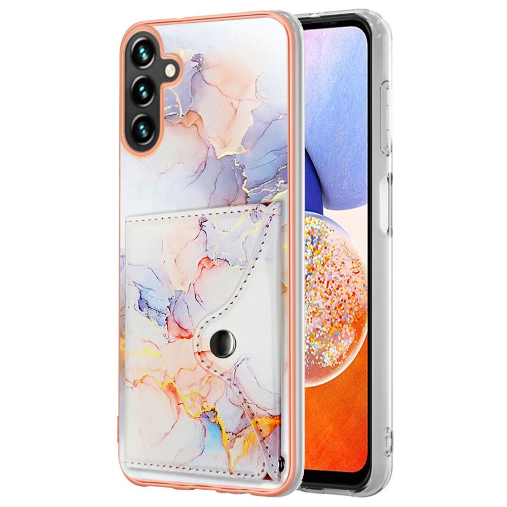 YB Leather Coating Series-9 for Samsung Galaxy A14 5G / 4G Phone Card Case Kickstand IMD Leather+TPU Cover