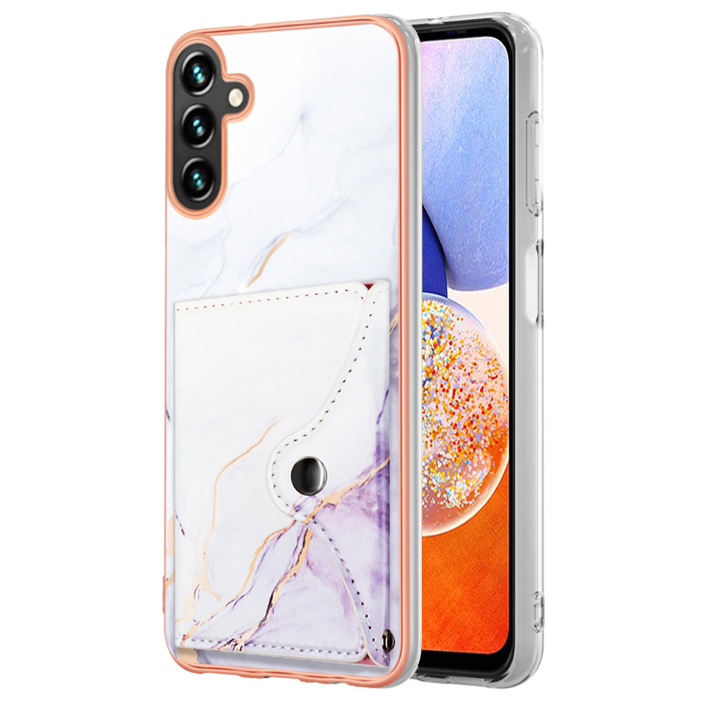 YB Leather Coating Series-9 for Samsung Galaxy A14 5G / 4G Phone Card Case Kickstand IMD Leather+TPU Cover