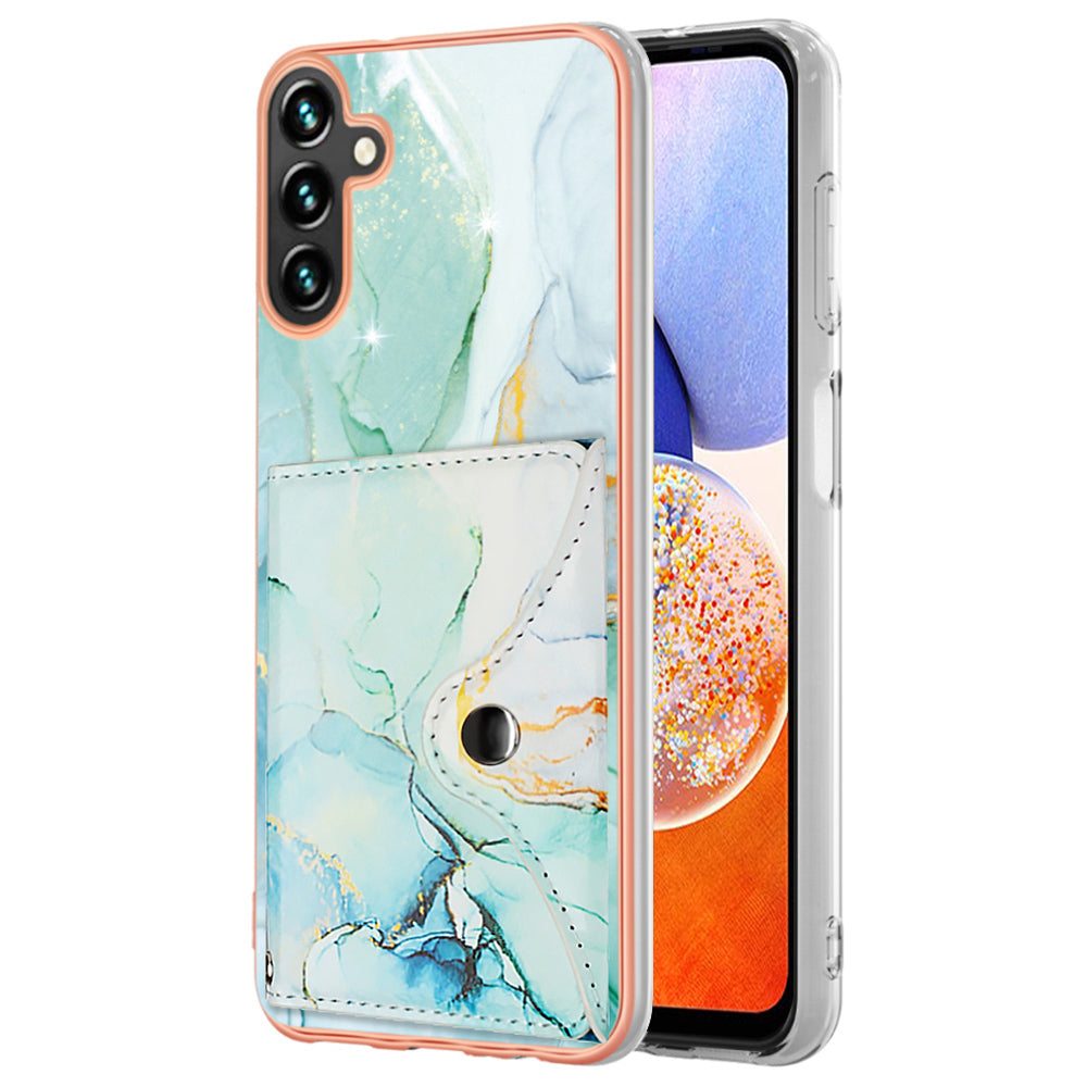 YB Leather Coating Series-9 for Samsung Galaxy A14 5G / 4G Phone Card Case Kickstand IMD Leather+TPU Cover