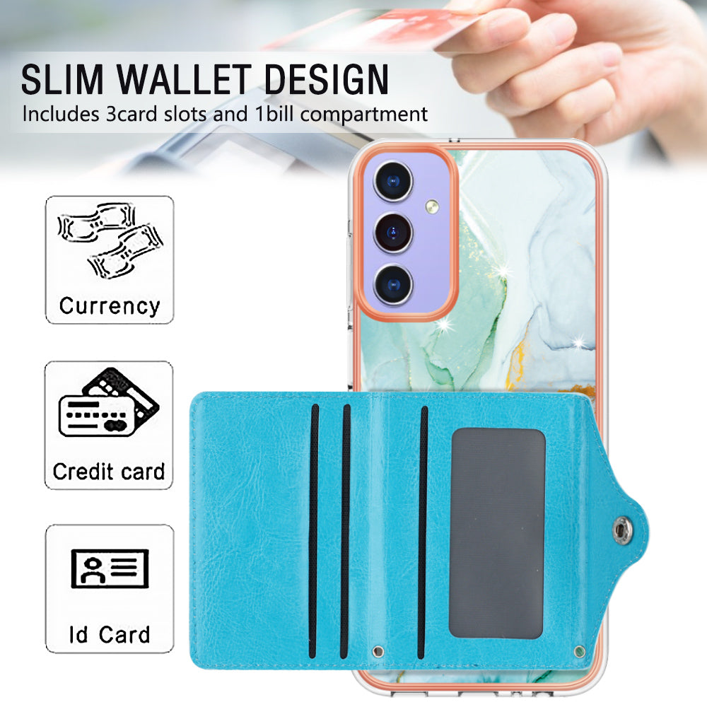 YB Leather Coating Series-9 for Samsung Galaxy A15 5G Case Card Slots IMD Marble Pattern Phone Cover
