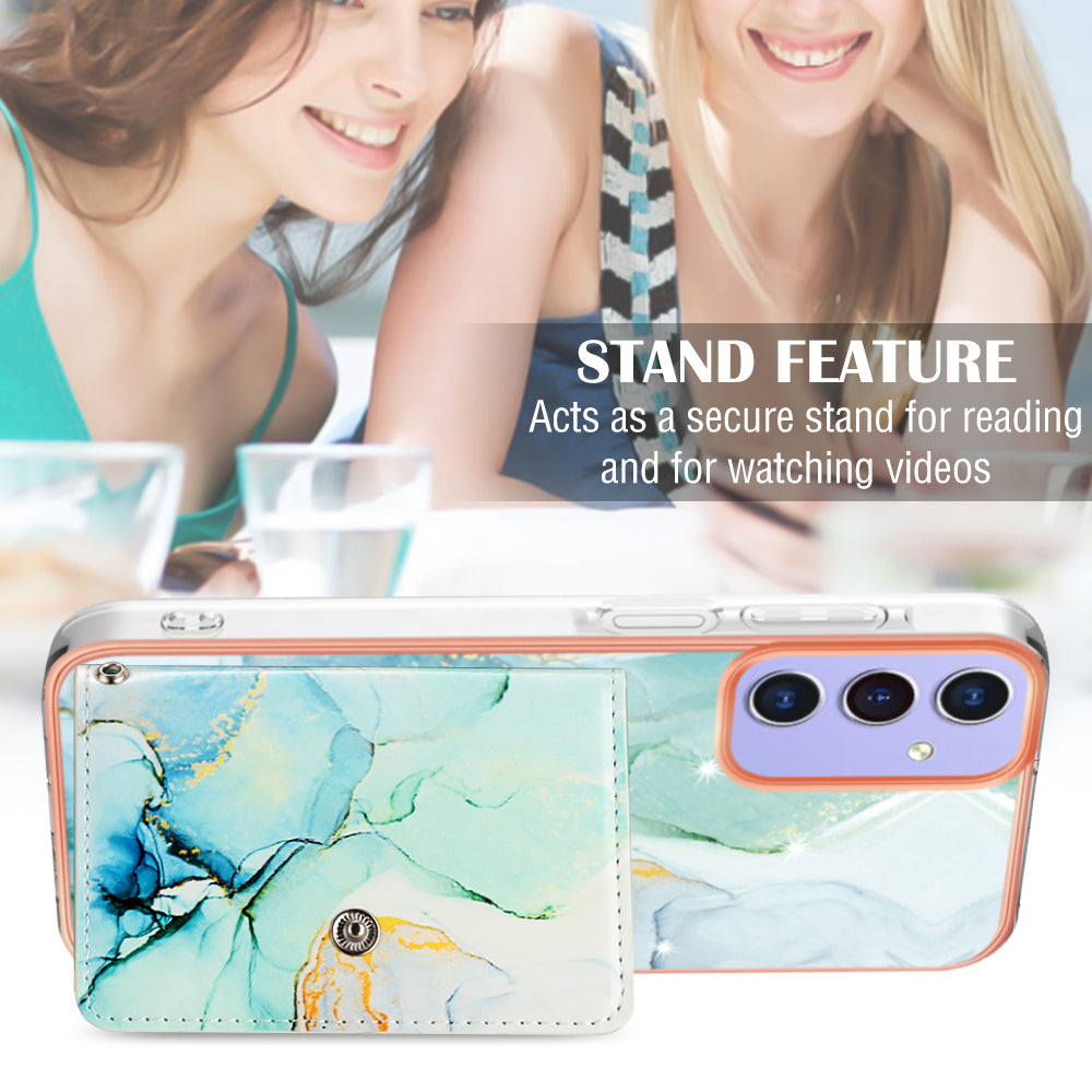 YB Leather Coating Series-9 for Samsung Galaxy A15 5G Case Card Slots IMD Marble Pattern Phone Cover