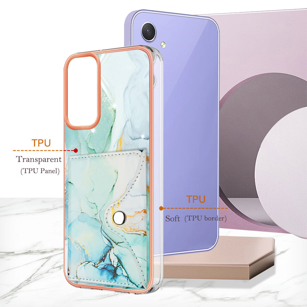 YB Leather Coating Series-9 for Samsung Galaxy A15 5G Case Card Slots IMD Marble Pattern Phone Cover