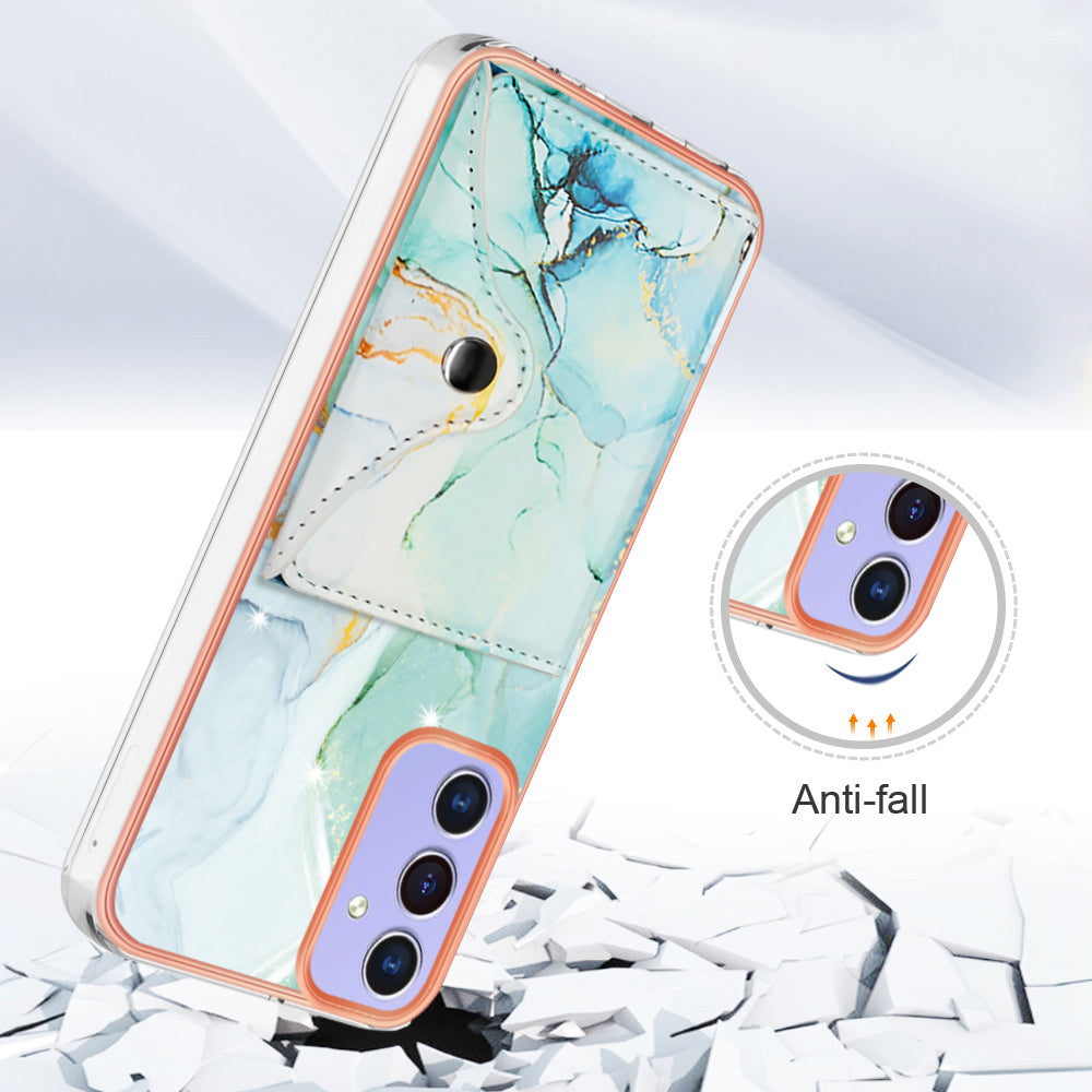 YB Leather Coating Series-9 for Samsung Galaxy A15 5G Case Card Slots IMD Marble Pattern Phone Cover