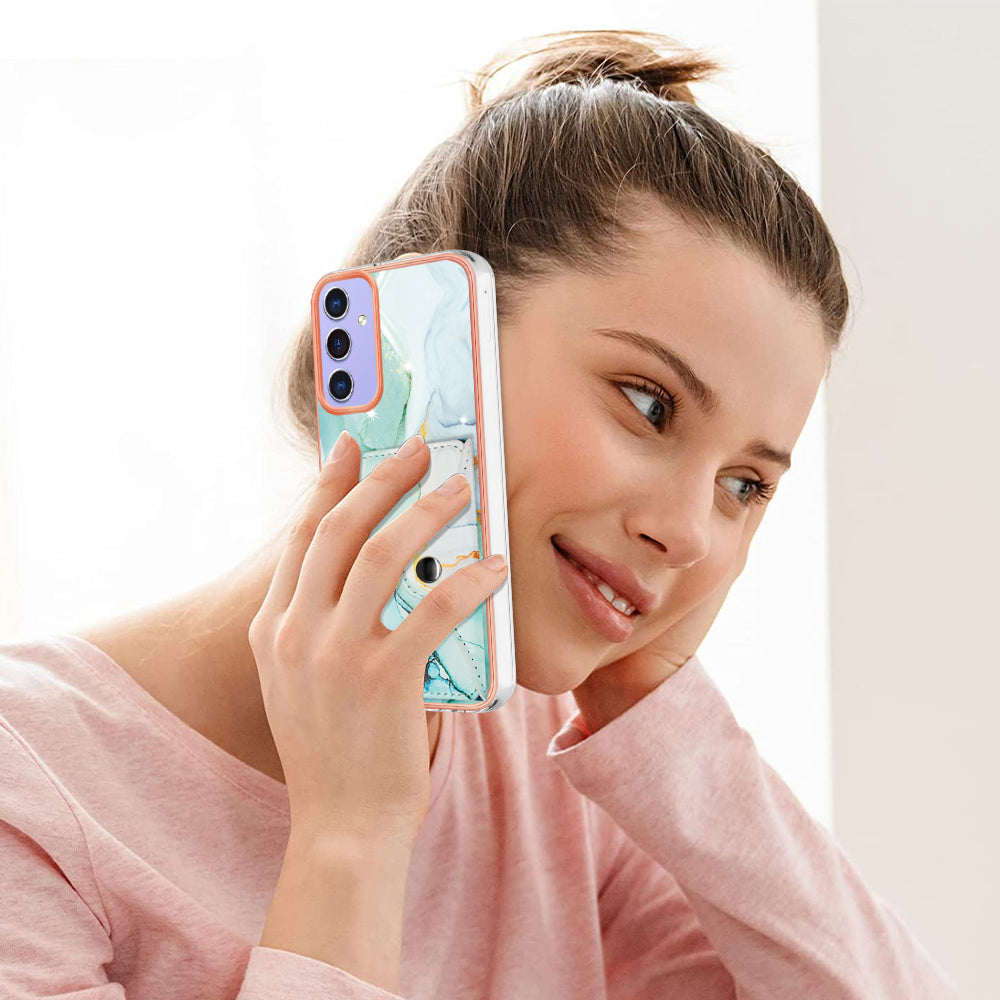 YB Leather Coating Series-9 for Samsung Galaxy A15 5G Case Card Slots IMD Marble Pattern Phone Cover