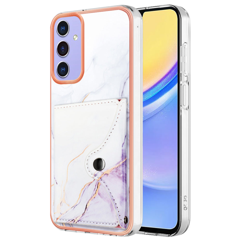 YB Leather Coating Series-9 for Samsung Galaxy A15 5G Case Card Slots IMD Marble Pattern Phone Cover