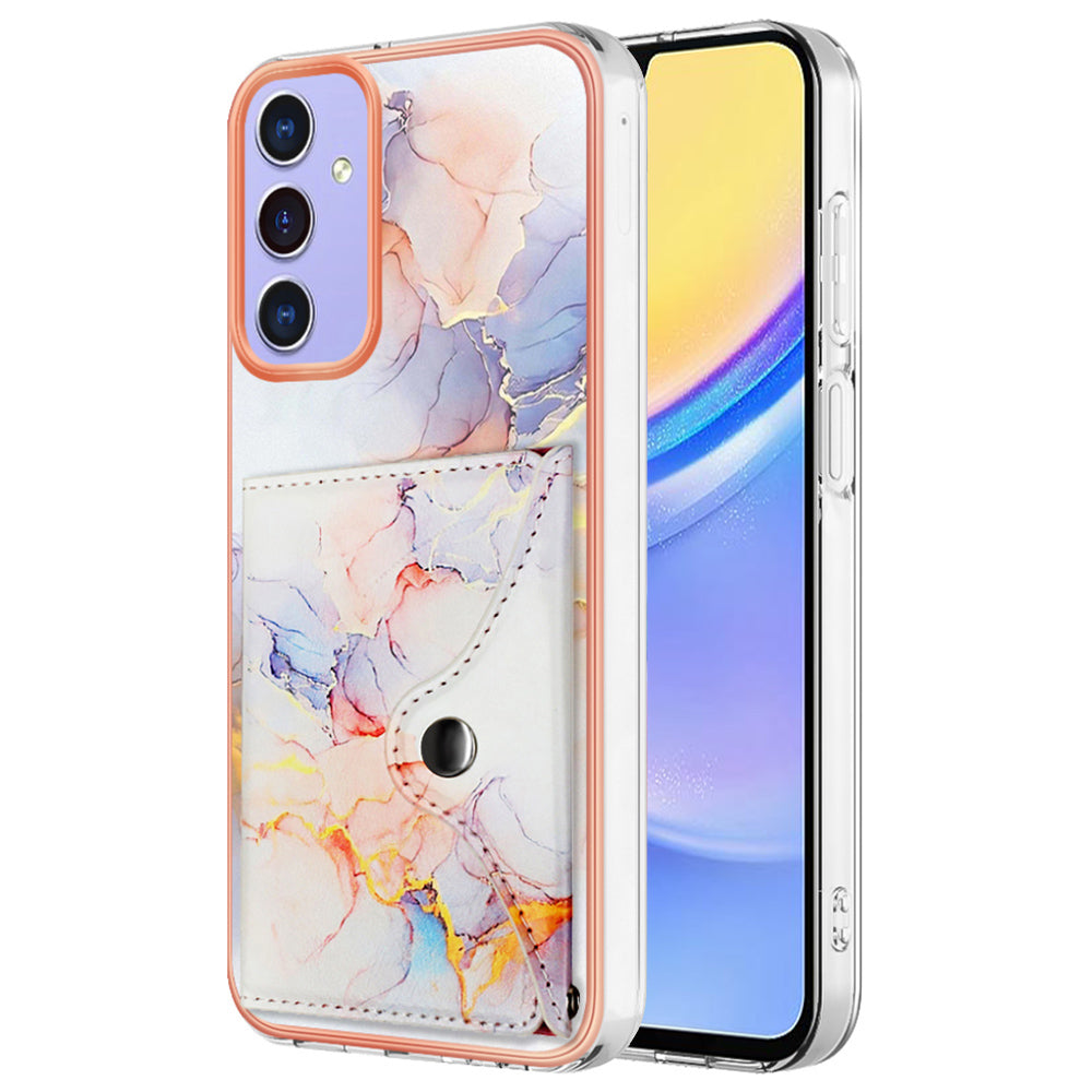 YB Leather Coating Series-9 for Samsung Galaxy A15 5G Case Card Slots IMD Marble Pattern Phone Cover