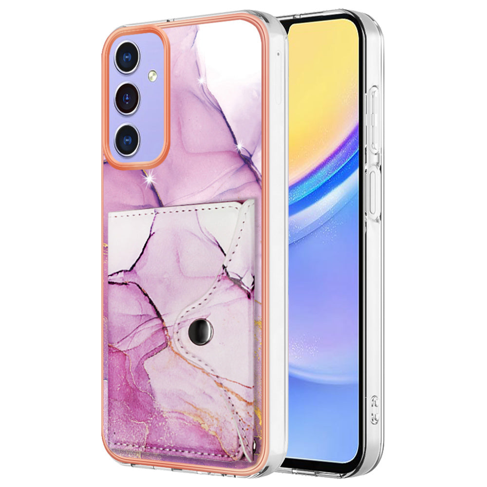 YB Leather Coating Series-9 for Samsung Galaxy A15 5G Case Card Slots IMD Marble Pattern Phone Cover