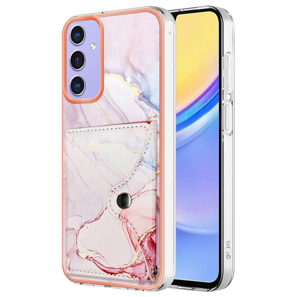 YB Leather Coating Series-9 for Samsung Galaxy A15 5G Case Card Slots IMD Marble Pattern Phone Cover