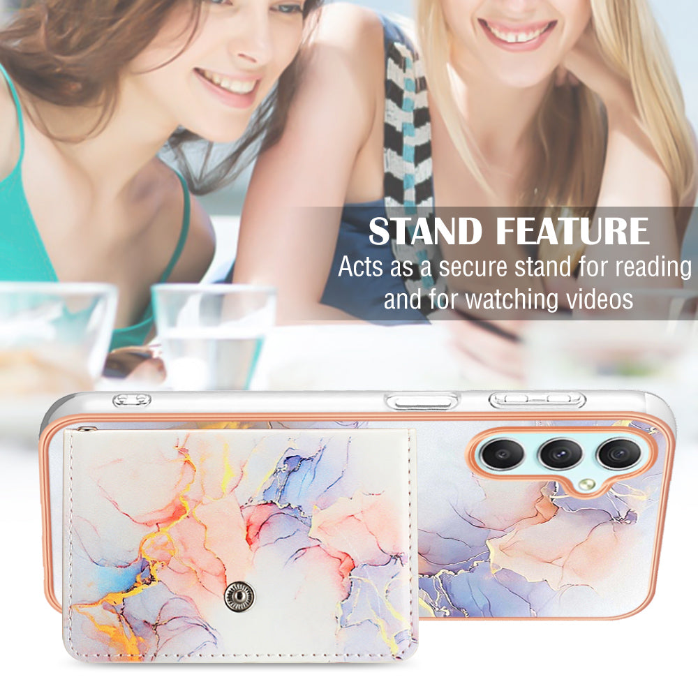 YB Leather Coating Series-9 for Samsung Galaxy A24 4G (162.1 x 77.6 x 8.3mm) IMD Phone Cover Kickstand Card Slot