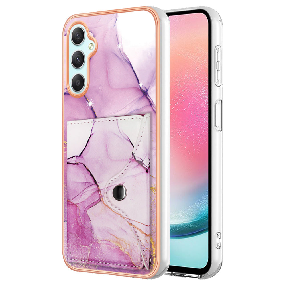 YB Leather Coating Series-9 for Samsung Galaxy A24 4G (162.1 x 77.6 x 8.3mm) IMD Phone Cover Kickstand Card Slot