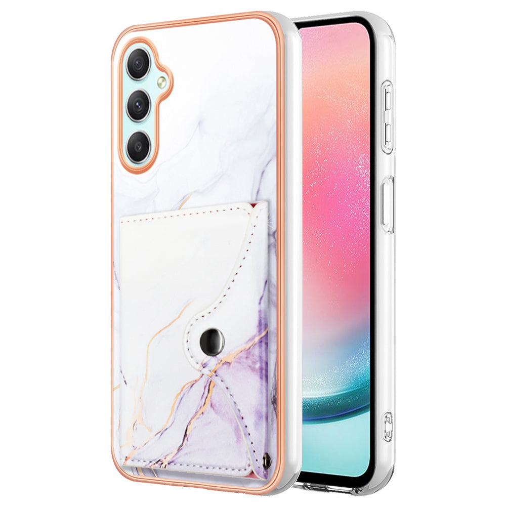 YB Leather Coating Series-9 for Samsung Galaxy A24 4G (162.1 x 77.6 x 8.3mm) IMD Phone Cover Kickstand Card Slot