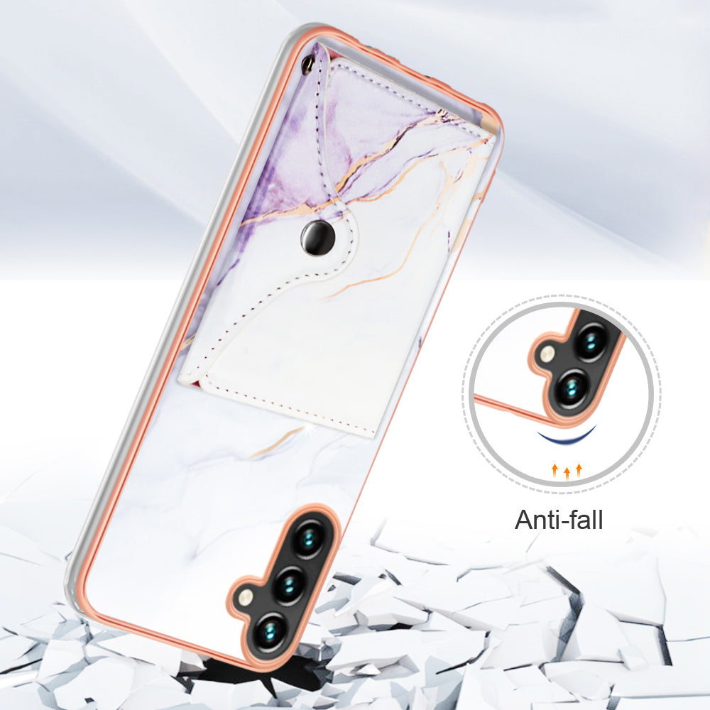 YB Leather Coating Series-9 for Samsung Galaxy A34 5G Case Card Slots IMD Leather+TPU Kickstand Cover