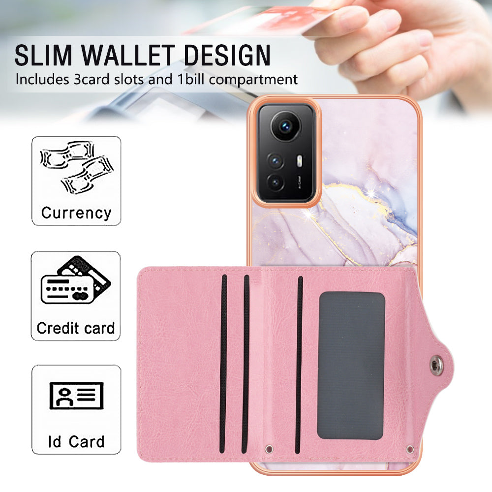 YB Leather Coating Series-9 for Xiaomi Redmi Note 12S 4G Case IMD Pattern Phone Card Bag Kickstand
