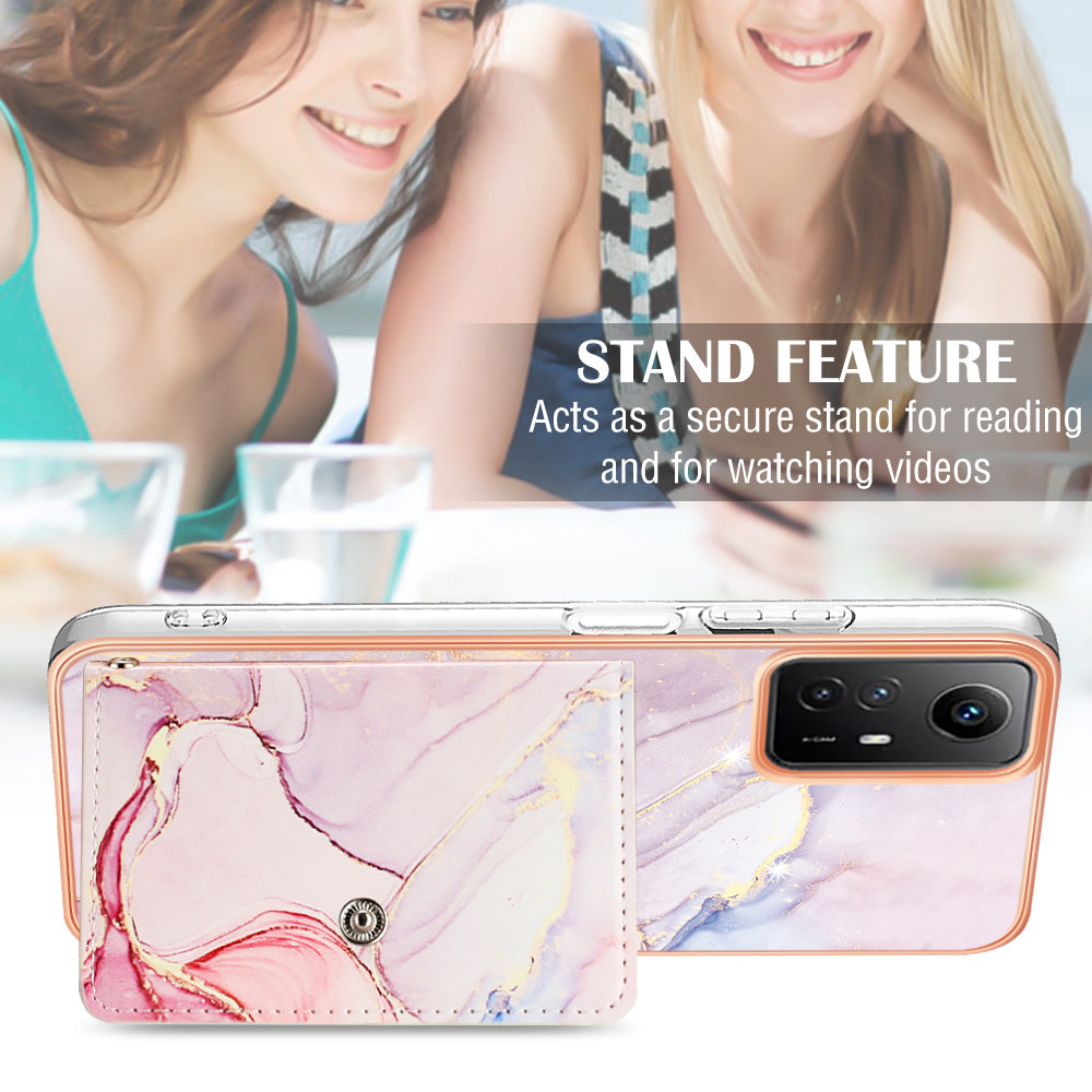 YB Leather Coating Series-9 for Xiaomi Redmi Note 12S 4G Case IMD Pattern Phone Card Bag Kickstand