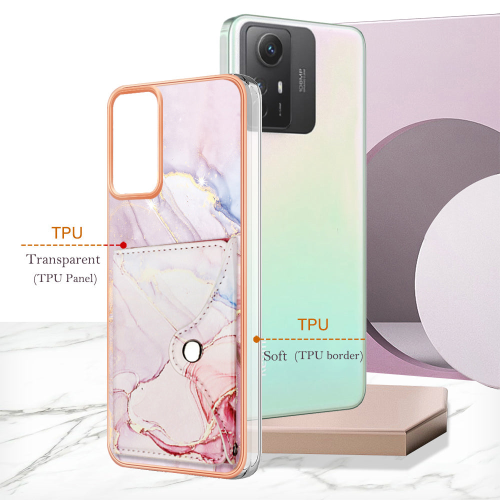 YB Leather Coating Series-9 for Xiaomi Redmi Note 12S 4G Case IMD Pattern Phone Card Bag Kickstand