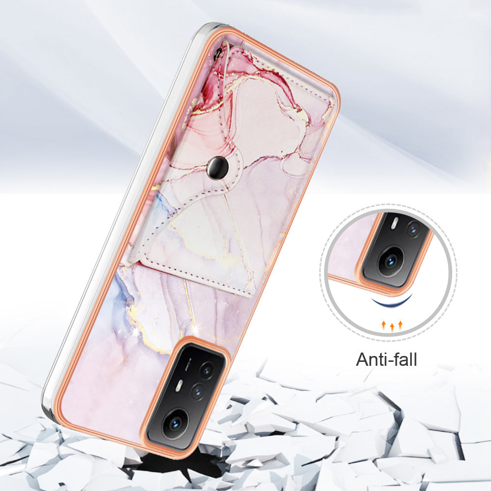 YB Leather Coating Series-9 for Xiaomi Redmi Note 12S 4G Case IMD Pattern Phone Card Bag Kickstand