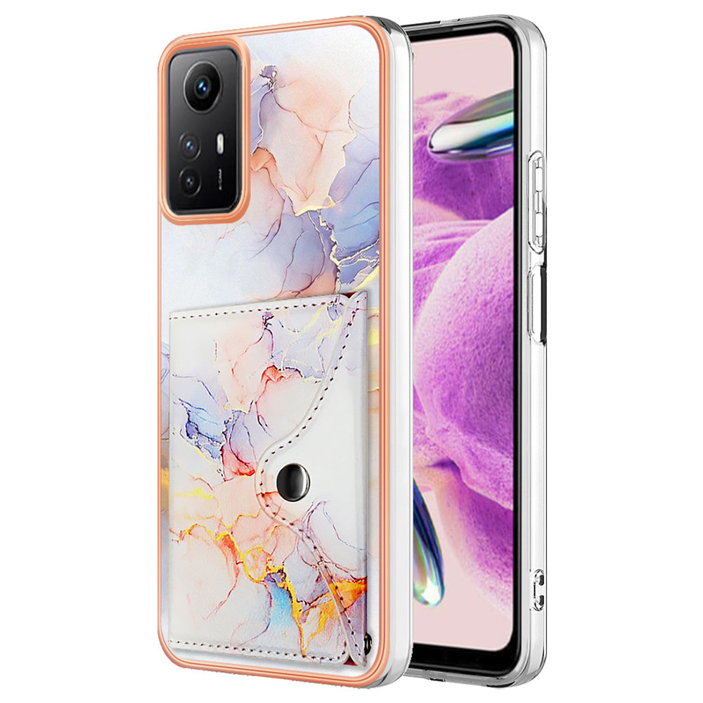 YB Leather Coating Series-9 for Xiaomi Redmi Note 12S 4G Case IMD Pattern Phone Card Bag Kickstand