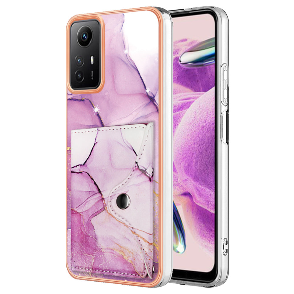 YB Leather Coating Series-9 for Xiaomi Redmi Note 12S 4G Case IMD Pattern Phone Card Bag Kickstand