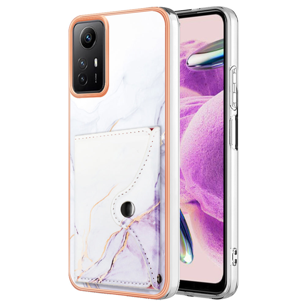 YB Leather Coating Series-9 for Xiaomi Redmi Note 12S 4G Case IMD Pattern Phone Card Bag Kickstand