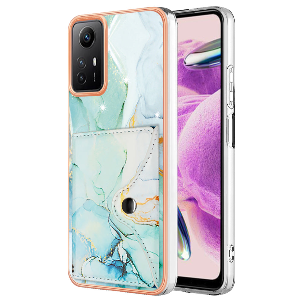 YB Leather Coating Series-9 for Xiaomi Redmi Note 12S 4G Case IMD Pattern Phone Card Bag Kickstand