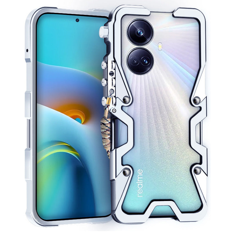 For Realme 10 Pro+ 5G Phone Case Mechanical Arm Aluminium Alloy Hollow Back Cover