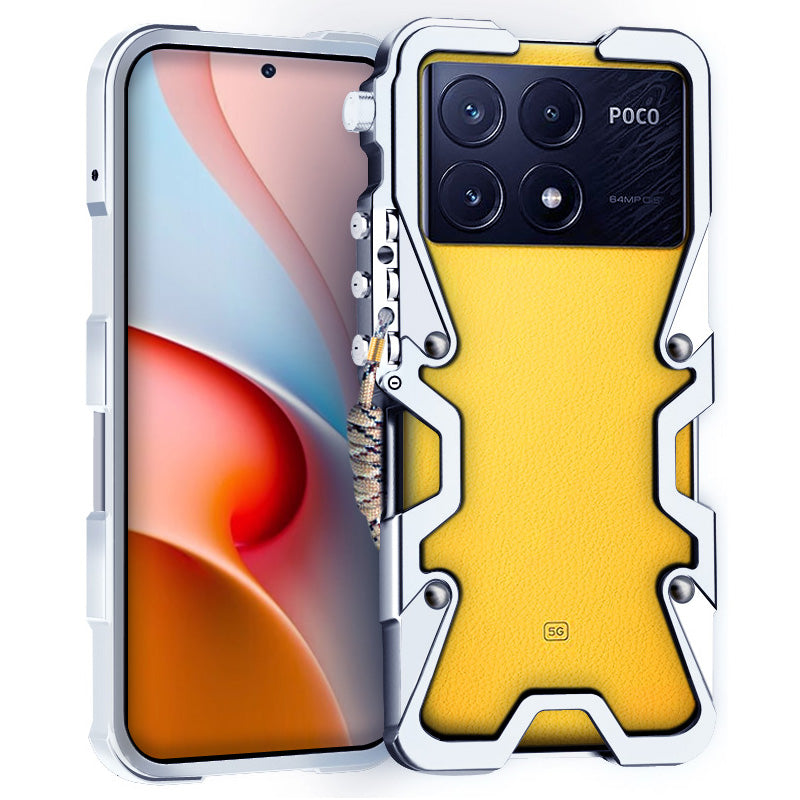 For Xiaomi Poco X6 Pro 5G / Redmi K70E 5G Case Aluminium Alloy Mechanical Arm Back Phone Shell with Strap