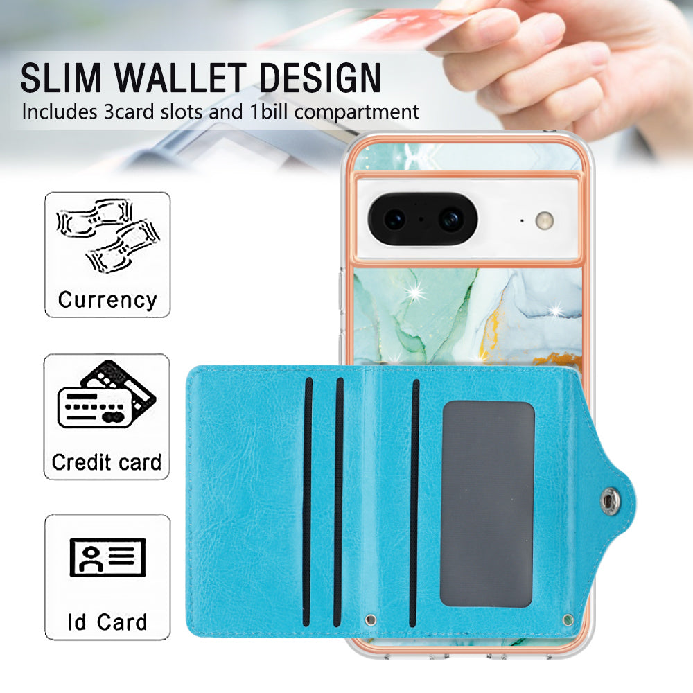 YB Leather Coating Series-9 for Google Pixel 8 Case Card Slots IMD Leather Coated TPU Phone Cover