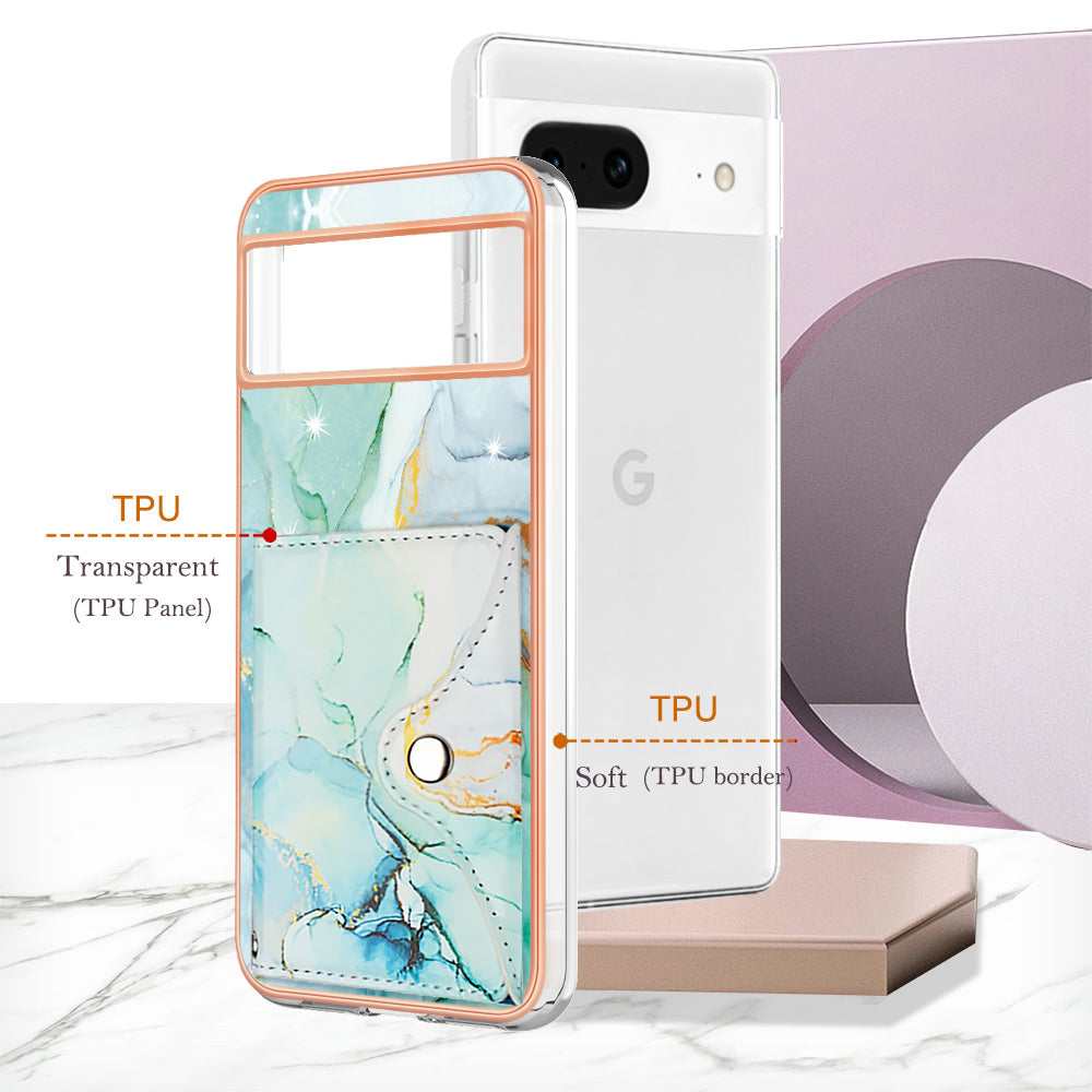 YB Leather Coating Series-9 for Google Pixel 8 Case Card Slots IMD Leather Coated TPU Phone Cover