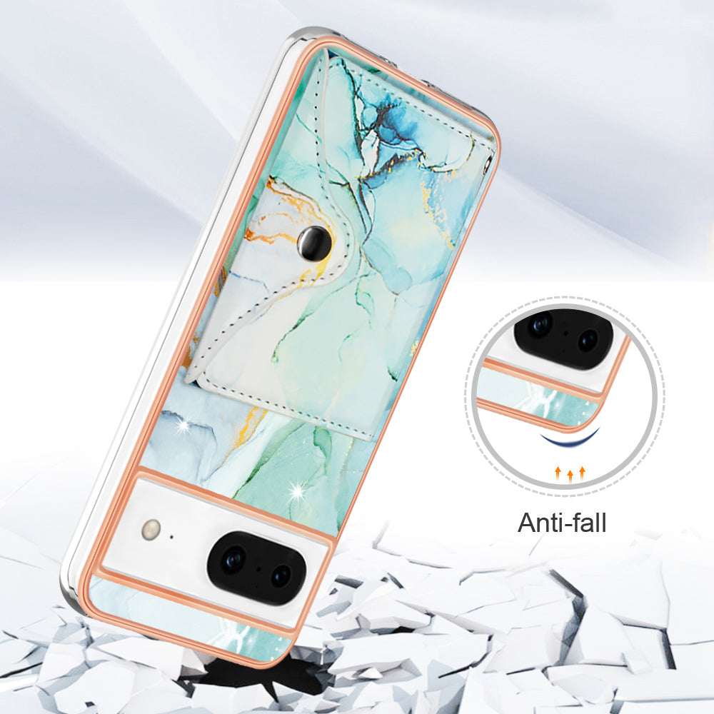YB Leather Coating Series-9 for Google Pixel 8 Case Card Slots IMD Leather Coated TPU Phone Cover
