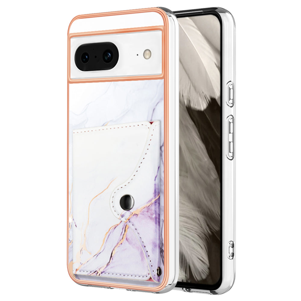 YB Leather Coating Series-9 for Google Pixel 8 Case Card Slots IMD Leather Coated TPU Phone Cover