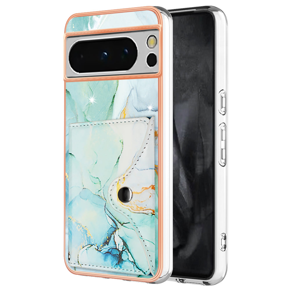 YB Leather Coating Series-9 for Google Pixel 8 Pro Case Card Holder Kickstand Leather Back Cover