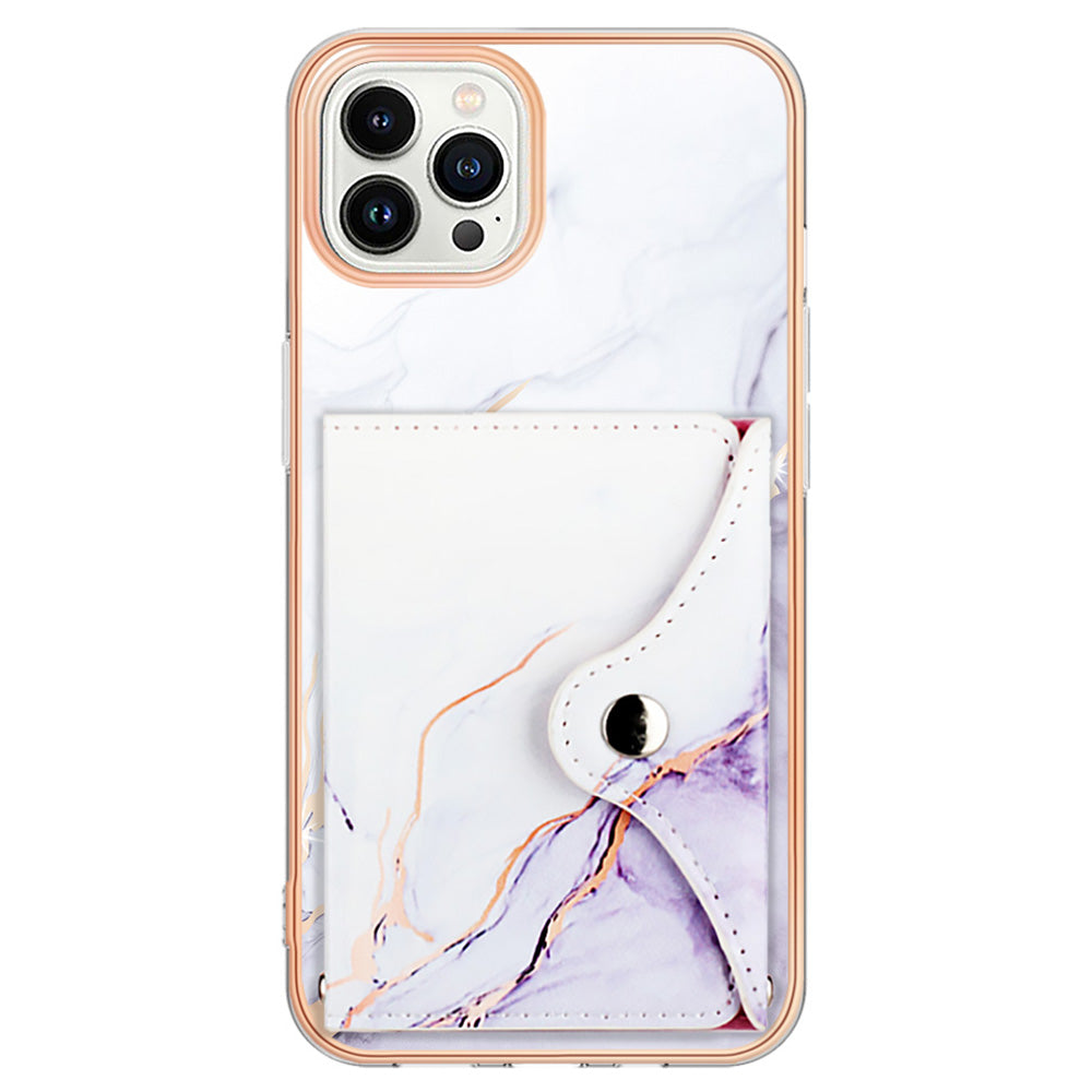 YB Leather Coating Series-9 for iPhone 14 Pro Max Case IMD Pattern Card Holder Leather+TPU Cover