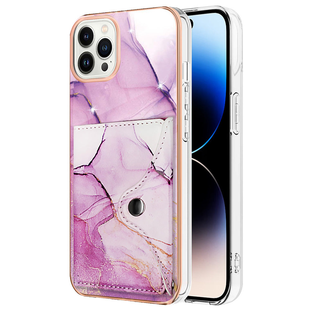YB Leather Coating Series-9 for iPhone 14 Pro Max Case IMD Pattern Card Holder Leather+TPU Cover