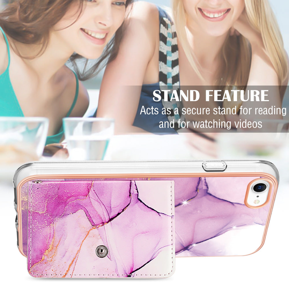 YB Leather Coating Series-9 for iPhone SE (2022) / SE (2020) / 7 4.7 inch / 8 4.7 Case Kickstand IMD Back Phone Cover