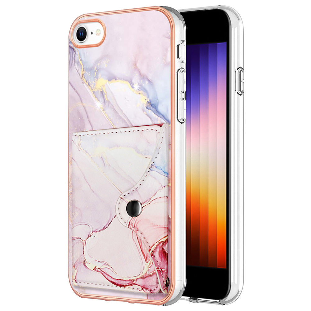 YB Leather Coating Series-9 for iPhone SE (2022) / SE (2020) / 7 4.7 inch / 8 4.7 Case Kickstand IMD Back Phone Cover