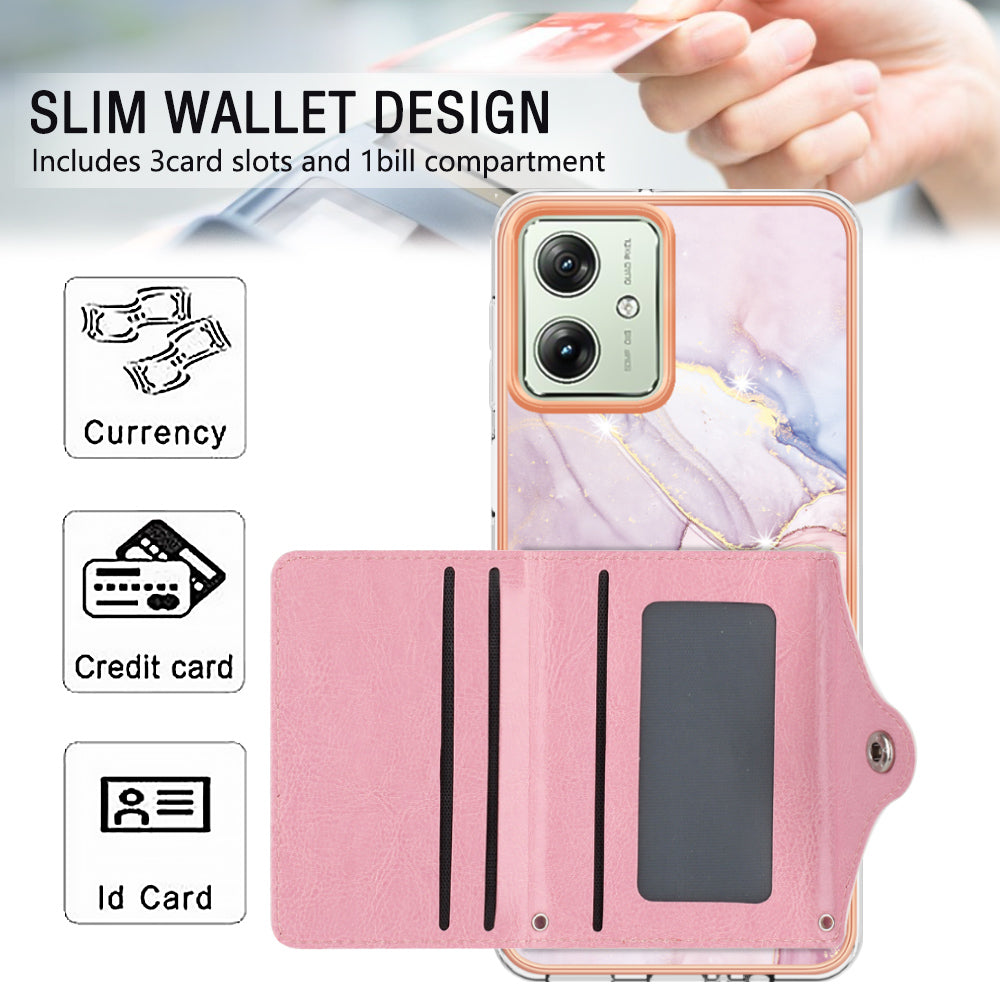 YB Leather Coating Series-9 for Motorola Moto G54 5G Kickstand Card Case Leather+TPU Phone Cover