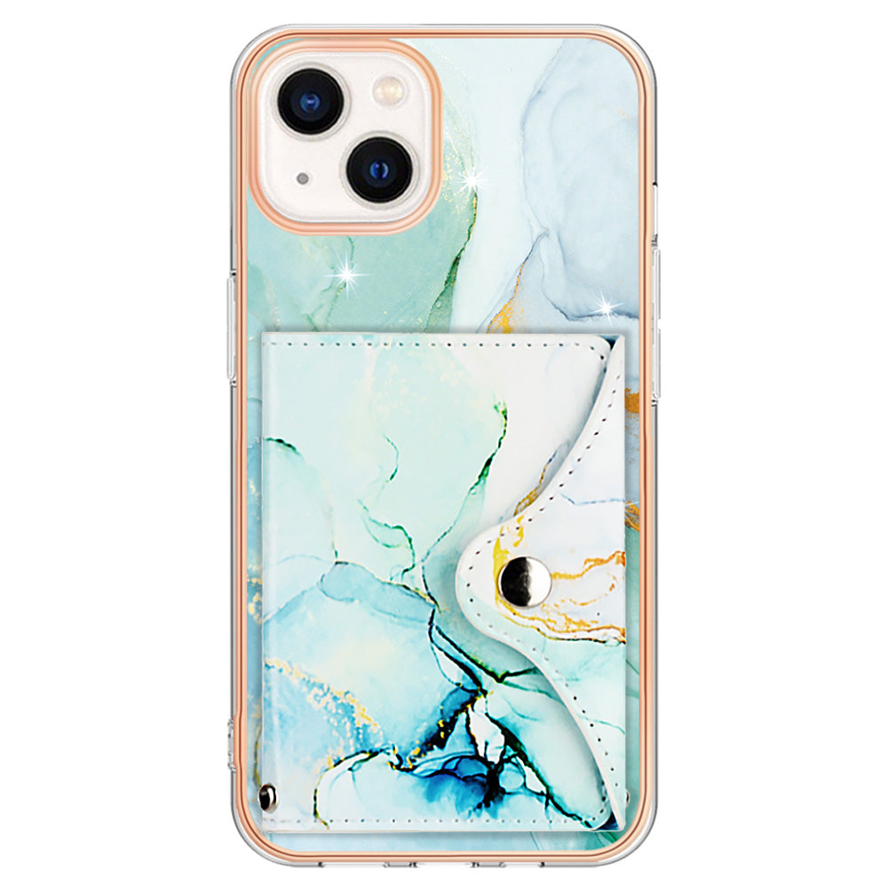 YB Leather Coating Series-9 for iPhone 14 Plus IMD Case Card Slot PU+TPU Phone Shell with Kickstand